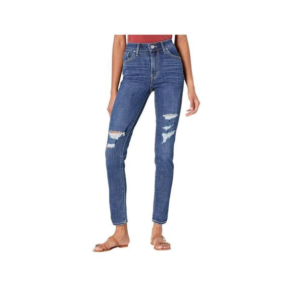 Levi's 721 High Rise Skinny Blue Distressed Denim Jeans - Picture 15 of 15